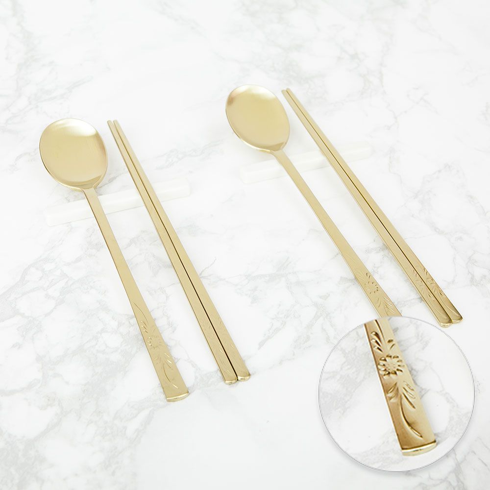 SEOCHON Sunflower Titanium Cutlery Set for Two _ Timeless Design & Premium Quality _Made In Korea